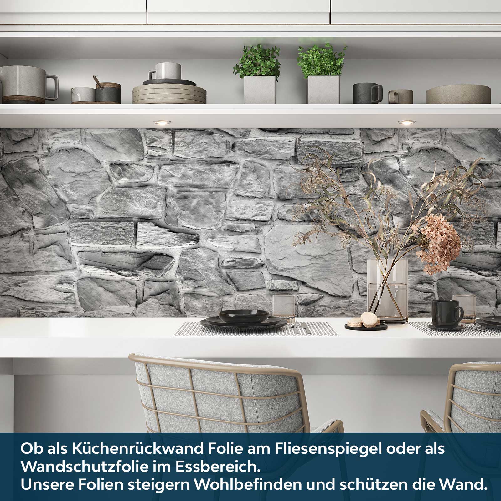 Küchenrückwand Folie graue Steinmauer